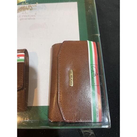 Le Pelican Calf Skin Genuine leather Brown coin wallet card 2 units vintage NEW - Picture 4 of 8